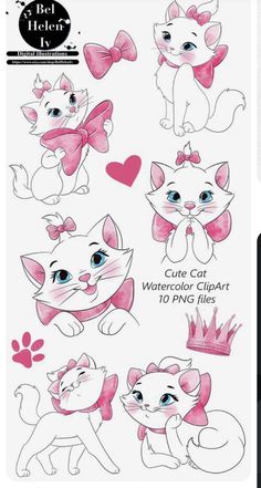 some pink and white cats with bows on their heads, one cat has blue eyes