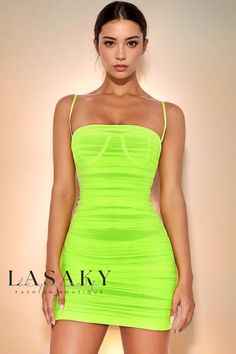 Lasaky - Ruched Bodycon Mini Mesh Cocktail Dress Mesh Cocktail Dress, Cocktail Party Outfit, Night Club Dress, Mesh Bodycon Dress, Spaghetti Strap Mini Dress, Boutique Dress, Cocktail Party Dress, Little Dresses, Dress Cuts