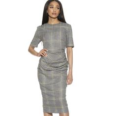 Plaid Dress, Midi Length To Below The Knee/Mid Calf. Size 4 Brand New With Tags, Never Worn. Product Features 45 1/4-In. Draped Design Short Sleeves Crewneck No Pockets Midi Length Sheath Style 78% Polyester, 20% Rayon, 2% Spandex Lined: 97% Polyester, 3% Spandex Machine Wash Elegant Plaid Midi-length Dress, Plaid Fitted Knee-length Midi Dress, Elegant Plaid Midi Dress, Fitted Plaid Midi Dress, Elegant Fitted Plaid Dress With Short Sleeves, Elegant Fitted Plaid Party Dress, Knee-length Plaid Dress For Work, Knee-length Plaid Workwear Dresses, Plaid Knee-length Dress For Work