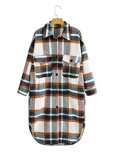 US$ 47.77 - Comfortable Chest Pocket Button Fastening Curved Hem Checked Pattern Midi Plaid Jacket Coat - www.zicopop.com Fall Outerwear With Buttons, Brown Long Sleeve Outerwear With Buttons, Trendy Long Sleeve Shacket With Buttons, Winter Long Sleeve Shacket With Button Cuffs, Brown Shacket With Buttoned Pockets, Plaid Winter Outerwear With Button Cuffs, Plaid Outerwear With Lapel Collar And Buttons, Brown Long Sleeve Shacket With Buttoned Pockets, Winter Plaid Shacket With Buttons