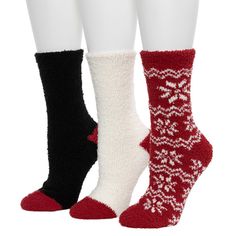 Stay warm with these Women's Cuddl Duds 3 Pack Cozy Snowflake Crew Socks.Stay warm with these Women's Cuddl Duds 3 Pack Cozy Snowflake Crew Socks. How do you accessorize? Check out our ACCESSORIES GUIDE for essential tips to elevate your style with must-have accessories.FEATURES Fuzzy feel Includes: 3 pairs of socksFABRIC & CARE Polyester, spandex Machine wash Imported Size: One Size. Color: Chili Pepper. Gender: female. Age Group: adult. Cozy Winter Socks For Stocking Stuffers, Cozy Red Socks For Winter, Cozy Red Winter Socks, Warm Red Casual Socks, Comfortable Warm Red Socks, Warm Casual Christmas Socks, Cuddl Duds, Socks And Hosiery, Hosiery