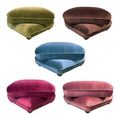 four different types of pillows sitting on top of each other in the same color scheme