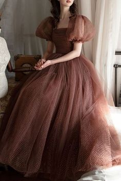 Brown Gown Aesthetic, Brown Princess Dress, Real Princess Dresses, Brown Gown Dress, Fairy Party Aesthetic, Brown Fairy Dress, Brown Dress Aesthetic, Brown Party Dress, Brown Wedding Dress