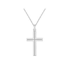 Let your faith shine through with this polished 14k gold cross necklace. Let your faith shine through with this polished 14k gold cross necklace. Pendant size: 1 1/8"L x 5/8"W Chain length: 16 in. +2-in. extender Chain type: rope Nickel free Metal: 14k white gold, 14k gold Plating: rhodium Finish: polished Packaging: boxed Size: 18". Gender: female. Age Group: adult. Polished Cross Necklace For Formal Occasions, Formal Polished Cross Pendant Necklace, Formal Polished Cross Necklace, Classic Polished Crucifix Cross Necklace, Classic Crucifix Cross Necklace For Formal Occasions, White Gold Cross Pendant For First Communion, White Gold Cross Pendant Necklace For First Communion, Gold Cross Necklace, Gold Cross Pendant