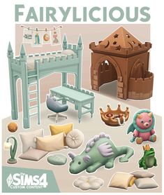 an image of a poster with various items in the shape of animals and princesses