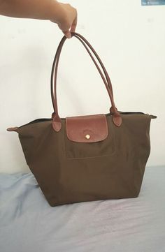 Longchamp Large Le Pliage Tote, Longchamp Le Pliage Green, Longchamp Outfit, Longchamp Tote Bag, Longchamp Tote, Longchamp Le Pliage, School Work, Hand Sewing, Olive Green