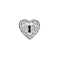 a heart with a keyhole in the middle and ornate designs on it's side