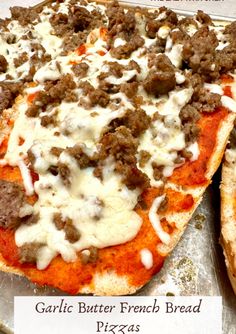 two pizzas sitting on top of pans covered in cheese and meat toppings