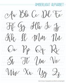 handwritten cursive alphabets with the letters and numbers in each letter,