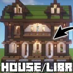 a house with the words house / library above it and an arrow pointing to the front