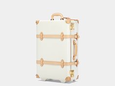 The Sweetheart Stowaway - Vintage-Inspired Luggage - Exterior Front Luxury White Travel Bag For Daily Use, White Luggage With Sleeve For Everyday Use, White Luggage With Luggage Sleeve For Everyday Use, White Luggage With Everyday Sleeve, Cream Rectangular Bag For Weekend Trips, Elegant Luggage For Weekend Trips, Rectangular Cream Bag For Weekend Trips, Elegant White Bags With Luggage Sleeve, Classic White Travel Bag For Everyday Use