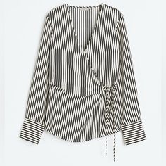 Never Worn! Perfect For Work Or A Night Out. From A Smoke Free, Pet Friendly Home Always Open To Offers H&m V-neck Tops For Daywear, Striped V-neck Blouse For Daywear, Striped V-neck Top For Daywear, H&m Striped Tops, Chic H&m V-neck Blouse, Striped Long Sleeve Tops From H&m, Elegant H&m Tops For Daywear, M Beauty, Wrap Blouse