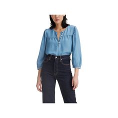 Look pulled together instantly in this Halsey blouse. Levi's crafted it with a high neckline, a half-button placket, blouson sleeves and a flowy, relaxed fit.Click on this WOMEN'S GUIDE to find the perfect fit and more! Look pulled together instantly in this Halsey blouse. Levi's crafted it with a high neckline, a half-button placket, blouson sleeves and a flowy, relaxed fit.Click on this WOMEN'S GUIDE to find the perfect fit and more! FEATURES Woven construction 3/4-length balloon sleeves with Casual Puff Sleeve Top With Button Closure, Blue Puff Sleeve Top For Workwear, Blue Puff Sleeve Top For Work, Levi's Workwear Tops With Buttons, Blouson Sleeves Button-up Blouse, Casual Fall Blouse With Buttons, Blue Blouse With Blouson Sleeves For Work, Levi's Tops With Button Closure For Spring, Blue Tops With Blouson Sleeves For Daywear