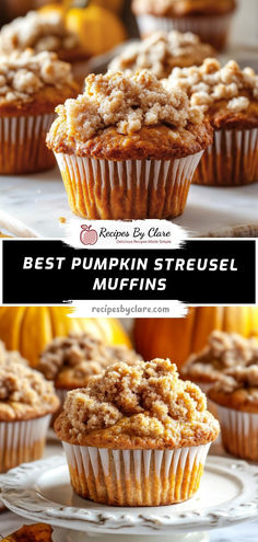 the best pumpkin streusel muffins with crumbled topping on top