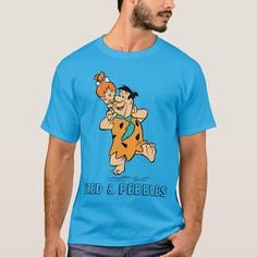 Fred Flintstones gives his daughter Pebbles a fun ride atop his shoulders. Pebbles Flintstone, Fred Flintstone, The Flintstones, Retro Cartoons, Classic Cartoons, Vintage Cartoon, Mens Fashion Shoes, Tshirt Colors, Vintage Tshirts