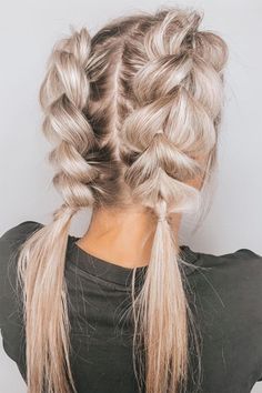 Dutch Braid Pigtails Short Hair, Breaded Hairstyles For Short Hair, Fake Braid Pigtails, Medium Length Hair Pigtails, Pig Tail Braids Tutorial, Short Hairstyle Women Pigtails, Short Hair Pigtails Aesthetic, Shoulder Length Pigtails, Short Hairstyle Pigtails