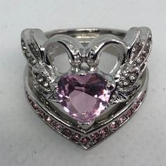 This Ring Is A Set Of Two , Size 5, Pink Amethyst On A Stainless Steel Setting I Do Believe...There Is No Stamp So I’m Not 100%Sure Of The Material But It’s Very Pretty...It Comes From A Smoke And Pet Free Environment And Can Be Shipped The Same Day Order Is Placed Black And Pink Ring, Rings Grunge, Pink Heart Rings, Pink Opal Ring, Silver Ruby Ring, Witch Rings, Dainty Wedding Ring, Pink Tourmaline Ring, Classic Engagement