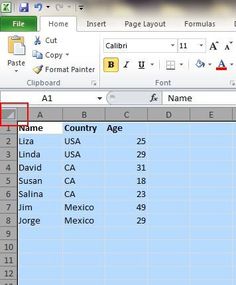 an excel spreadsheet with the country age tab highlighted in red, green and blue