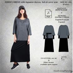 the jersey dress with japanese sleeves, belt and long skirt