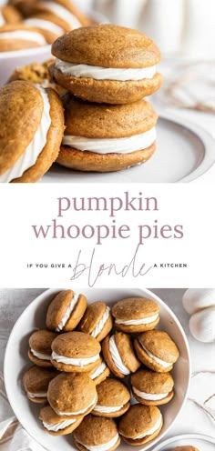 pumpkin whoopie pies are stacked on top of each other