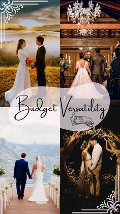 a collage of wedding photos with the words budget vestility