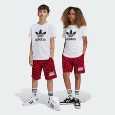 adidas Shop the Allover Print Shorts Kids - Red at adidas.com/us! See all the styles and colors of Allover Print Shorts Kids - Red at the official adidas online shop. Adidas Logo Cotton Shorts For Summer, Summer Streetwear Shorts With Three Stripes Branding, Adidas Logo Shorts For Summer Streetwear, Casual Adidas Cotton Bottoms With Logo, Casual Adidas Cotton Bottoms, Casual Cotton Bottoms With Adidas Logo, Adidas Logo Shorts For Spring Streetwear, Adidas Logo Shorts For Streetwear In Spring, Casual Adidas Logo Shorts For Spring