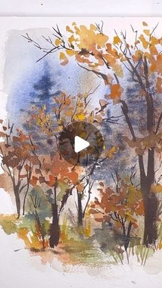 watercolor painting of trees in the fall