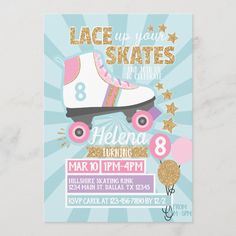 a roller skate birthday party flyer