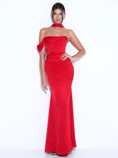 Ivona Red Halter Neck Double Duchess Satin Gown Red Formal Gown, Red Backless Dress, Miss Circle, Backless Dress Summer, Corset Gown, Black Tie Party, Dress Tight, Duchess Satin, Long Coat Women