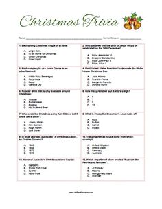 the christmas trivia is shown in this printable worksheet for students to use