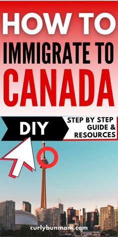 the cover of how to migrate to canada with an arrow pointing towards it and text overlay