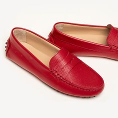 The Pastoso - Sunset Red - Tumbled Leather - M.Gemi Sunset Red, Tumbling, Moccasins, Penny, Red, Leather