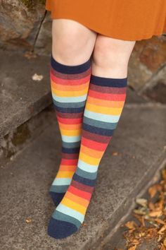 Retro 70's Stripe Knee High – Sock Dreams Colorful Knee Socks, Knee High Stripe Socks, Thigh High Tube Socks, Kilt Socks, Striped Thigh High Socks, Striped Tube Socks, Striped Knee High Socks, Half Socks, Calf Stretches