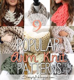 several different knitted scarves with text overlay that says popular autumn knitting patterns