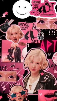 a collage of pink and black stickers with marilyn monroe's face on them