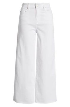 A bright-white wash adds to the stunning aesthetic of ankle-cropped wide-leg jeans crafted from lightweight stretch denim. 27 1/2" inseam; 23" leg opening; 11" front rise; 15" back rise (size 29) 93% cotton, 6% polyester, 1% elastane Machine wash, tumble dry Imported White Jeans Outfit Aesthetic, White Mom Jeans, Preppy Pants, Wide Leg Outfit, White Wide Leg Jeans, White High Waisted Jeans, Wide Legged Jeans, White Jeans Outfit, Cropped White Jeans