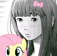 a drawing of a girl and a pony