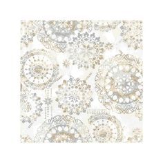 a white and gold wallpaper with circular designs