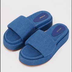 Blue Denim Double Sole Sandals, New Never Worn. Us 9. Sold Out Online. Denim Slides, Pretty Little Thing, Dream Shoes, Little Things, Women's Shoes Sandals, Blue Denim, Shoes Sandals, Slides, Color Blue