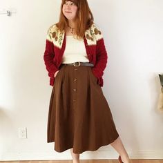 Brown Button Midi Skirt A Line Swing Skirt High Waisted | Etsy Relaxed Full Skirt With Buttons, Buttoned Full Maxi Skirt, Retro Winter Skirt With Pockets, Vintage Brown Flowy Skirt, Flowy Full Skirt With Button Closure, Vintage Flared Skirt For Fall, Brown Buttoned Skirt For Winter, Vintage Flared Skirt Bottoms For Fall, Vintage Gathered Skirt For Fall