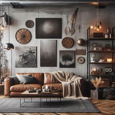 a living room filled with furniture and lots of pictures on the wall above it's coffee table