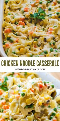 chicken noodle casserole with peas and carrots