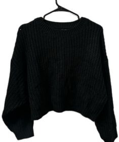 Casual Black Knit Cropped Sweater, Black Knit Cropped Sweater For Fall, Black Casual Cropped Sweater For Winter, Black Crew Neck Cropped Sweater For Winter, Casual Black Cropped Sweater For Winter, Black Crew Neck Cropped Sweater For Fall, Black Casual Cropped Sweater For Fall, Black Oversized Cropped Sweater With Crew Neck, Black Knit Cropped Sweater For Spring