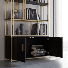 a bookshelf filled with lots of books next to a wall mounted shelf full of books