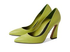 Ted Baker Teyma - Women's Shoes : Pale Green : Take every step in confidence and style wearing Ted Baker Teyma Heels. Leather upper. Leather lining. Synthetic insole. Slip-on closure. Geometric heel. Closed pointed toe. Synthetic outsole. Made in Spain. Measurements: Heel Height: 3 1 2 in Weight: 8 oz Product measurements were taken using size 9, width M. Please note that measurements may vary by size. Green Heels For Spring Workwear, Green Pointed Toe Heels With Removable Insole, Green Heels With Removable Insole And Pointed Toe, Green Medium Width Slip-on Heels, Green Almond Toe Heels, Fall 2023 Fashion, Magic Shop, 2023 Fashion, Fall 2023