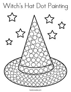 witch hat dot painting for kids to color