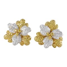 Yellow Diamond Earring, Yellow Diamonds, Fancy Yellow Diamond, Flower Ear, Ear Clips, Fancy Earrings, Coral Jewelry, Flower Tops, Jewelry Brand