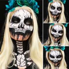 Witch Doctor Makeup, Voodoo Witch Makeup, Skull Sfx Makeup, Black Light Skeleton Makeup, Colorful Skeleton Makeup, Glamorous Skeleton Makeup, Voodoo Makeup, Witch Doctor Costume, Witchy Makeup