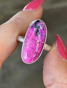 Natural, pink, dendritic Opal, ring, set in 925 sterling silver bezel setting (open back). --Ring Size: 10.5. --Total Surface/Stone: 26mm x 12mm. --Band width: 3.5mm. Sterling Silver Ring With Large Pink Stone, Unique Pink Rings With Large Stone, Pink Oval Ring With Large Stone, Oval Pink Ring With Large Stone, Dendritic Opal, Hippy Gifts, Size 10 Rings, Silver Stars, Opal Rings