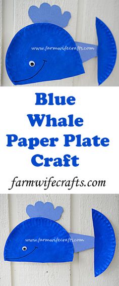 blue whale paper plate craft with text overlay that reads, blue whale paper plate craft